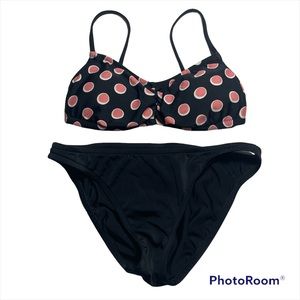 Lisa Curran pink polka dots on black bikini top and bottom set Size S